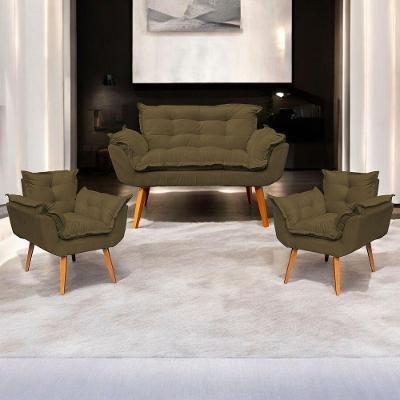 Kit Namoradeira Decorativa + 2 Poltronas Para Sala Recepção Manicure Consultório Alice Suede