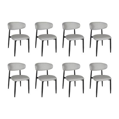 Kit 8 Cadeiras De Jantar Lucy Estrutura Aço Carbono Laminado Preto Com Estofado Linho Cinza