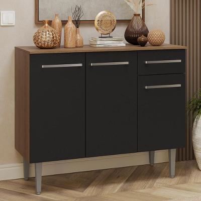 Buffet Aparador 105cm 3 Portas E 1 Gaveta Madesa Rustic/preto