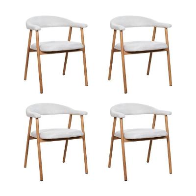 Kit 4 Cadeiras De Jantar Luana Estrutura Aço Carbono Laminado Natural Com Estofado Linho Cru
