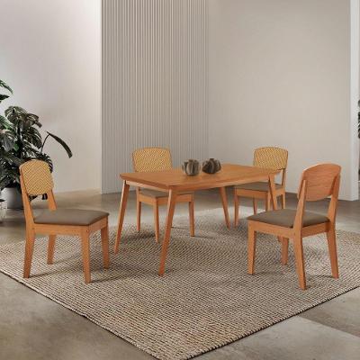 Mesa De Jantar Copper 120cm Tampo Mdf Laminado 4 Cadeiras Veludo Capuccino/naturalle/naturalle