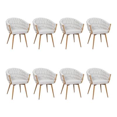 Kit 8 Cadeiras De Aproximação Eloá Estrutura Aço Carbono Laminado Natural Com Estofado Linho Cru