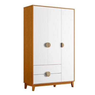 Guarda Roupa Ipê 3 Portas 2 Gavetas Com Pés Madeira Maciça Cinamomo/Branco
