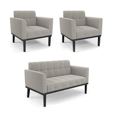 Namoradeira 2 Poltronas Base Madeira Fixa Pto Elisa Bouclê D03 - D?rossi Cor Cinza