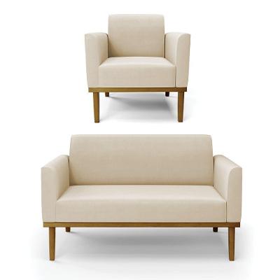 Sofá Namoradeira Com Poltrona Base De Madeira Fixa Castanho Marisa Suede D03 - D?rossi Cor Bege