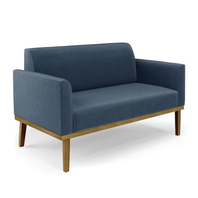 Sofá Namoradeira Base De Madeira Fixa Castanho Marisa Suede Azul Marinho D03 - D?rossi