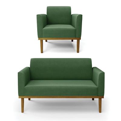 Sofá Namoradeira Com Poltrona Base De Madeira Fixa Castanho Marisa Suede D03 - D?rossi Cor Verde