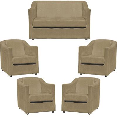 Kit Namoradeira Decorativa + 4 Poltronas Para Sala Manicure Recepção Consultório Mila Suede