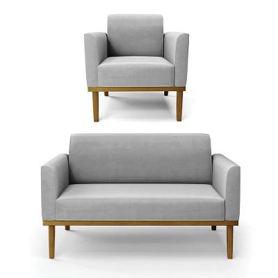 Sofá Namoradeira Com Poltrona Base De Madeira Fixa Castanho Marisa Suede D03 - D?rossi Cor Cinza