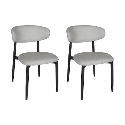 Kit 2 Cadeiras De Jantar Lucy Estrutura Aço Carbono Laminado Preto Com Estofado Linho Cinza