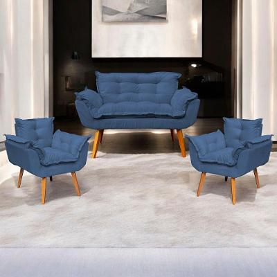 Kit Namoradeira Decorativa + 2 Poltronas Para Sala Recepção Manicure Consultório Alice Suede