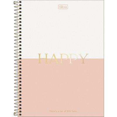 Caderno Espiral Capa Dura Universitário 10 Matérias Happy 160 Folhas Tilibra Connect Salmão