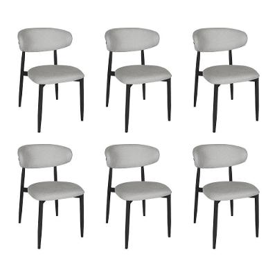 Kit 6 Cadeiras De Jantar Lucy Estrutura Aço Carbono Laminado Preto Com Estofado Linho Cinza