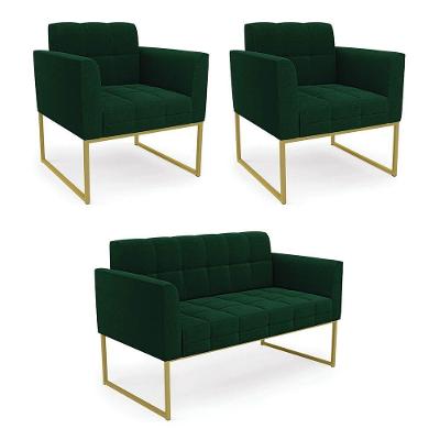 Namoradeira E 2 Poltronas Industrial Dourado Elisa Bouclê D03 - D?rossi Cor Verde