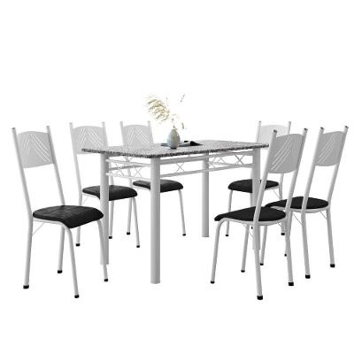 Conjunto De Mesa Sala De Jantar Sara Com 6 Cadeiras Tubular Granito 1,40m Artefamol Branco / Preto