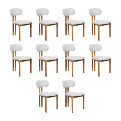 Kit 10 Cadeiras De Jantar Tulipa Estrutura Aço Carbono Laminado Natural Com Estofado Linho Cru