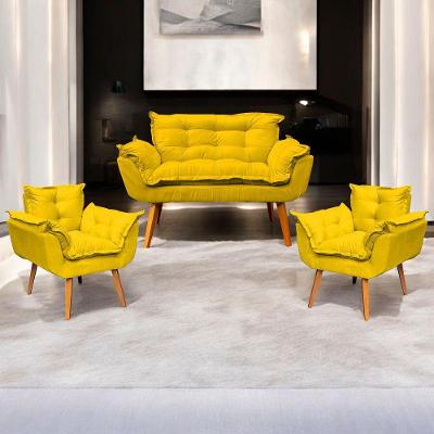 Kit Namoradeira Decorativa + 2 Poltronas Para Sala Recepção Manicure Consultório Alice Suede