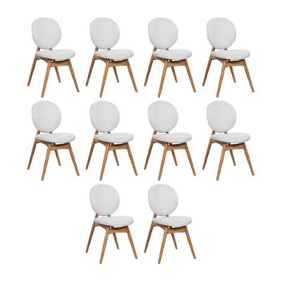 Kit 10 Cadeiras De Jantar Lotus Estrutura Aço Carbono Laminado Natural Com Estofado Linho Cru