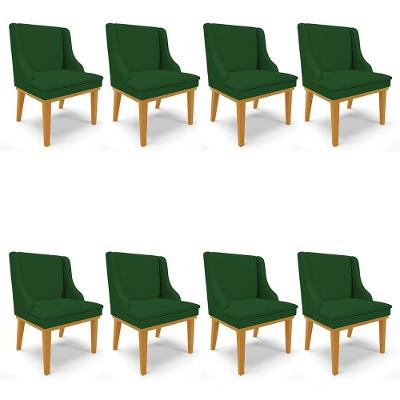 Kit 8 Cadeiras Estofadas Para Sala De Jantar Base Fixa De Madeira Castanho Lia Veludo Verde - Ibiza