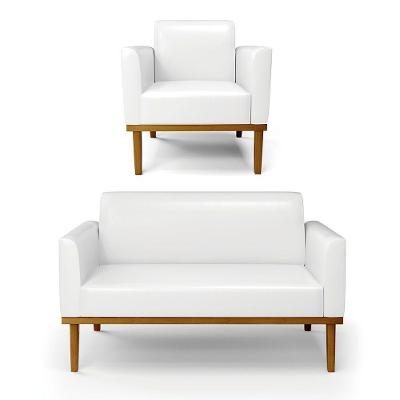 Sofá Namoradeira Com Poltrona Base De Madeira Fixa Castanho Marisa Corano D03 - D?rossi Cor Branco