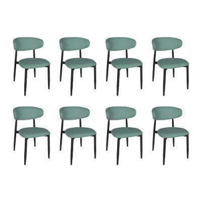 Kit 8 Cadeiras De Jantar Lucy Estrutura Aço Carbono Laminado Preto Com Estofado Linho Verde