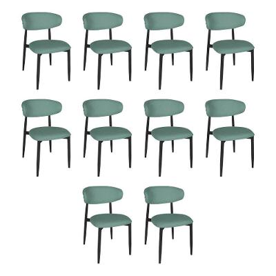 Kit 10 Cadeiras De Jantar Lucy Estrutura Aço Carbono Laminado Preto Com Estofado Linho Verde