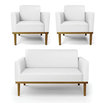 Sofá Namoradeira Com 2 Poltronas Base De Madeira Fixa Castanho Marisa Corino Branco D03 - D?rossi