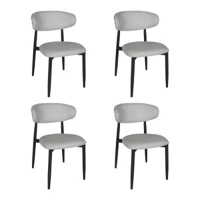 Kit 4 Cadeiras De Jantar Lucy Estrutura Aço Carbono Laminado Preto Com Estofado Linho Cinza
