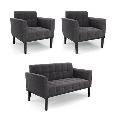 Namoradeira 2 Poltronas Base Madeira Fixa Pto Elisa Bouclê D03 - D?rossi Cor Grafite