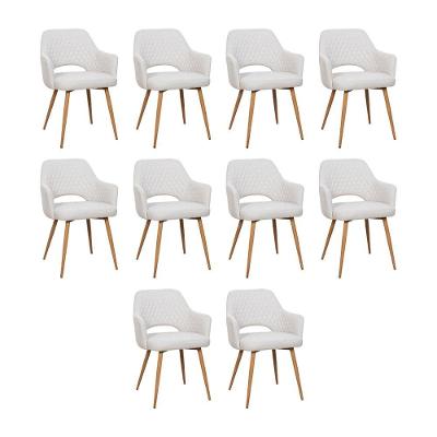 Kit 10 Cadeiras De Jantar Dakota Estrutura Aço Carbono Laminado Natural Com Estofado Linho Cru