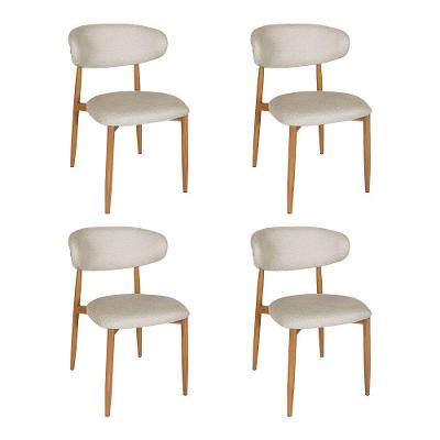 Kit 4 Cadeiras De Jantar Lucy Estrutura Aço Carbono Laminado Natural Com Estofado Linho Cru