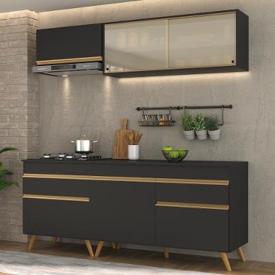 Cozinha Compacta 4 Peças C/ Armário E Balcão Veneza Gb Preta