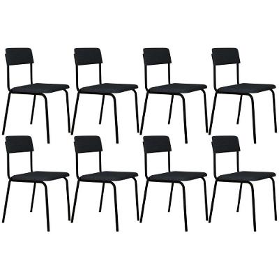 Kit 08 Cadeiras Estofada Para Sala De Jantar Lyam Decor Sense Preto C01 Linho Cinza