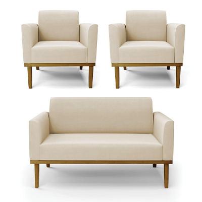 Sofá Namoradeira Com 2 Poltronas Base De Madeira Fixa Castanho Marisa Suede D03 - D?rossi Cor Bege