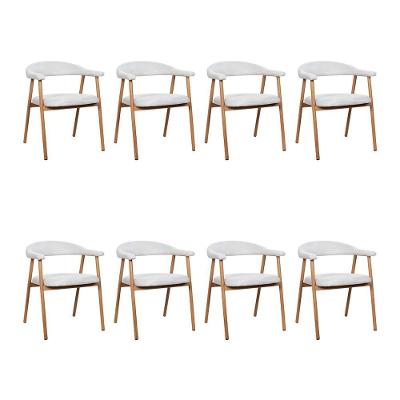 Kit 8 Cadeiras De Jantar Luana Estrutura Aço Carbono Laminado Natural Com Estofado Linho Cru
