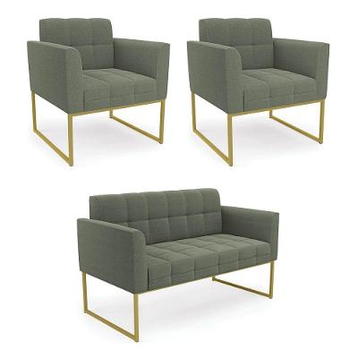Namoradeira E 2 Poltronas Industrial Dourado Elisa Bouclê D03 - D?rossi Cor Verde Pistache