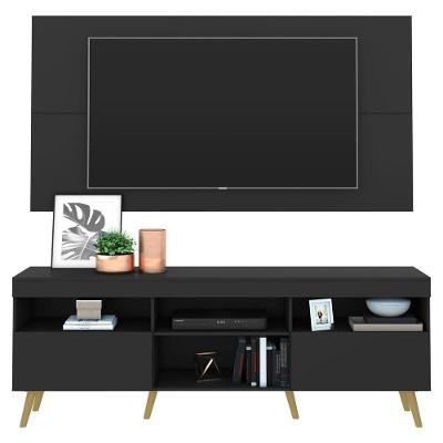 Rack Com Painel Tv 65" Retrô Flórida Multimóveis V3133 Preto/Natural Preto/Natural