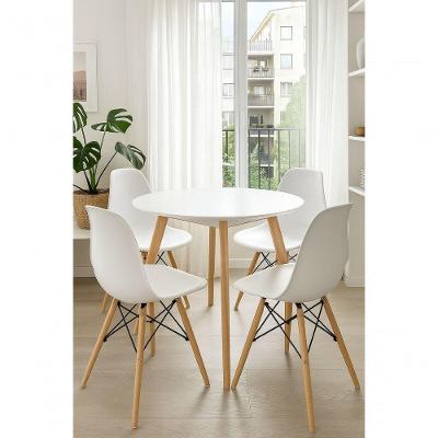Conjunto Sala Jantar Morderna Mesa Leda 80cm E 4 Cadeiras Eiffel Eames Cor Branco