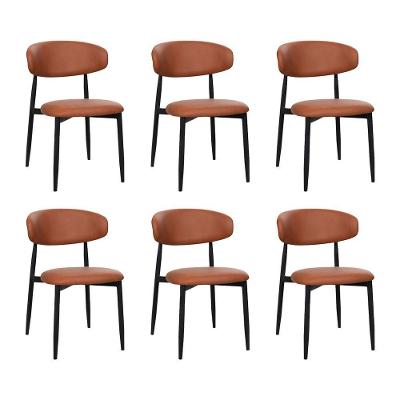 Kit 6 Cadeiras De Jantar Lucy Estrutura Aço Carbono Laminado Preto Com Estofado Poliuretano Caramelo