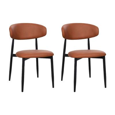 Kit 2 Cadeiras De Jantar Lucy Estrutura Aço Carbono Laminado Preto Com Estofado Poliuretano Caramelo