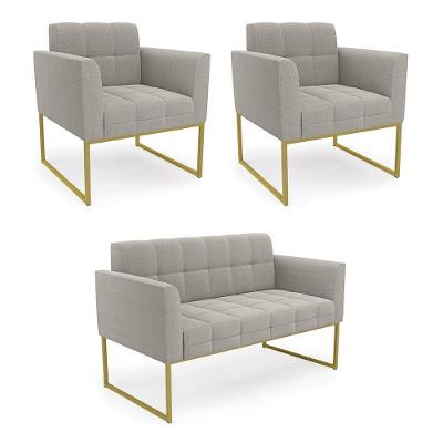 Namoradeira E 2 Poltronas Industrial Dourado Elisa Bouclê D03 - D?rossi Cor Cinza
