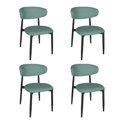 Kit 4 Cadeiras De Jantar Lucy Estrutura Aço Carbono Laminado Preto Com Estofado Linho Verde
