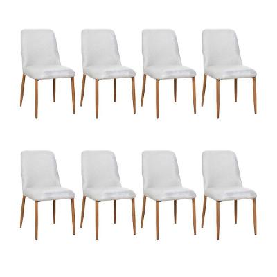 Kit 8 Cadeiras De Jantar Montana Estrutura Aço Carbono Laminado Natural Com Estofado Linho Cru