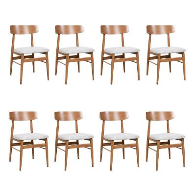 Kit 8 Cadeiras De Jantar Delta Estrutura Aço Carbono Laminado Natural Com Estofado Linho Cru