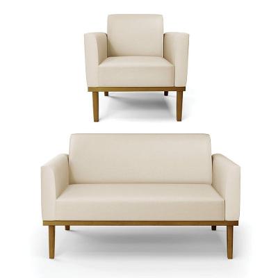 Sofá Namoradeira Com Poltrona Base De Madeira Fixa Castanho Marisa Corino D03 - D?rossi Cor Bege