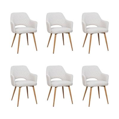 Kit 6 Cadeiras De Jantar Dakota Estrutura Aço Carbono Laminado Natural Com Estofado Linho Cru