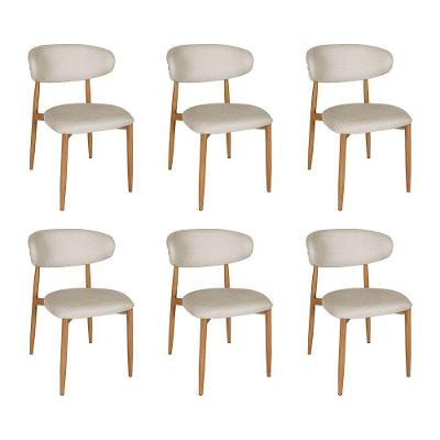 Kit 6 Cadeiras De Jantar Lucy Estrutura Aço Carbono Laminado Natural Com Estofado Linho Cru
