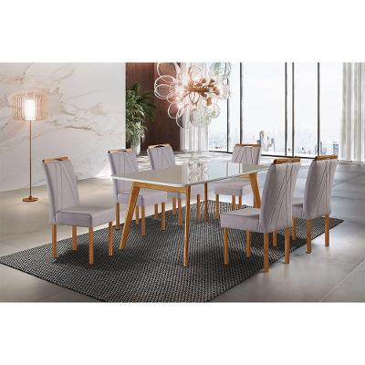Conjunto Sala De Jantar Mesa E Cadeiras Móveis Mundial Mel/off White/cinza