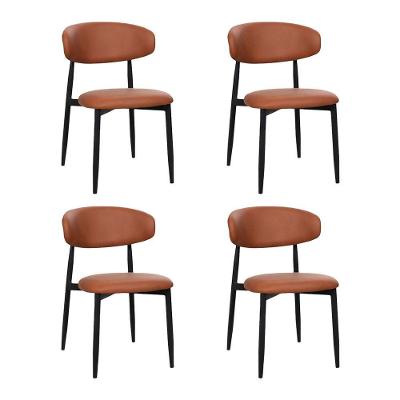 Kit 4 Cadeiras De Jantar Lucy Estrutura Aço Carbono Laminado Preto Com Estofado Poliuretano Caramelo