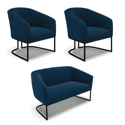 Namoradeira E 2 Poltronas Industrial Preto Stella Bouclê D03 - D'rossi Cor Azul